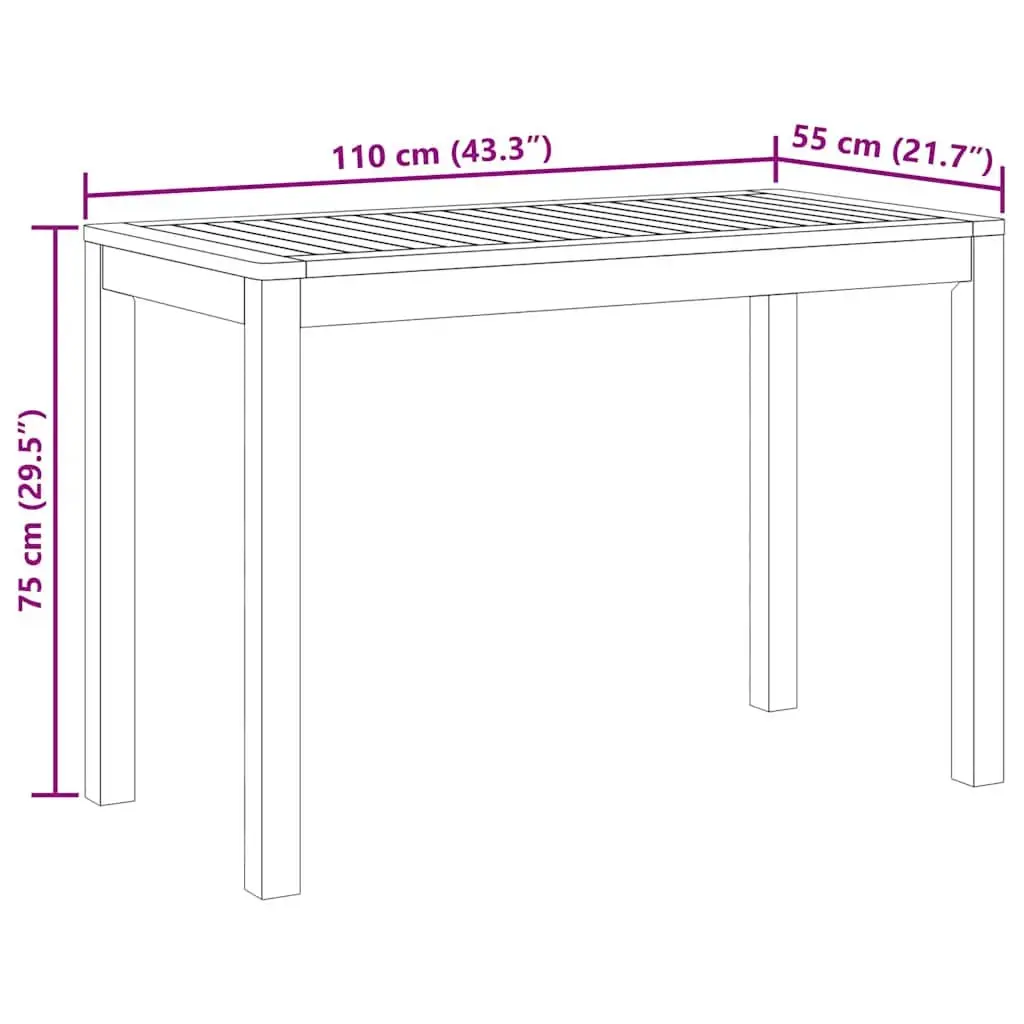 Garden Dining Table Outdoor Patio 110x55x75cm Acacia Wood Brown
