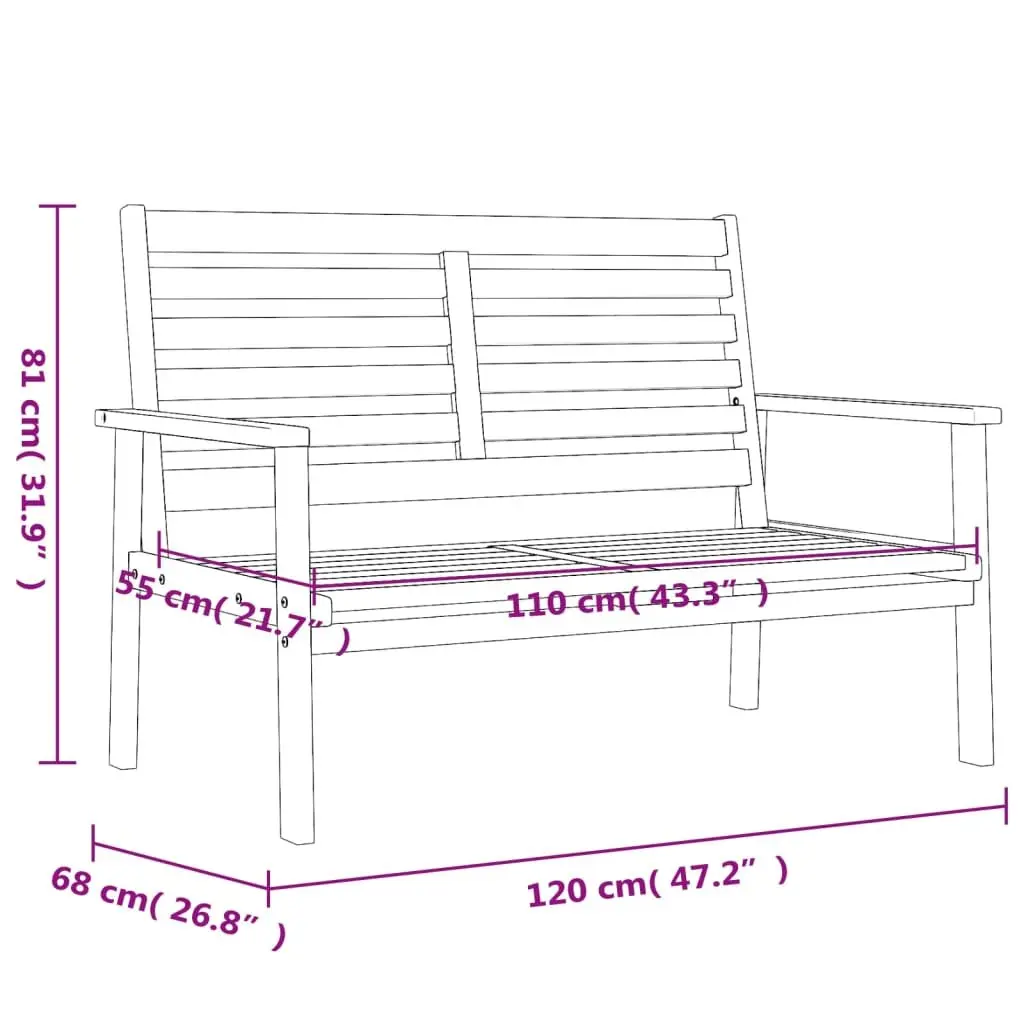 Garden Sofa Bench Outdoor Seating 120cm Brown Wooden