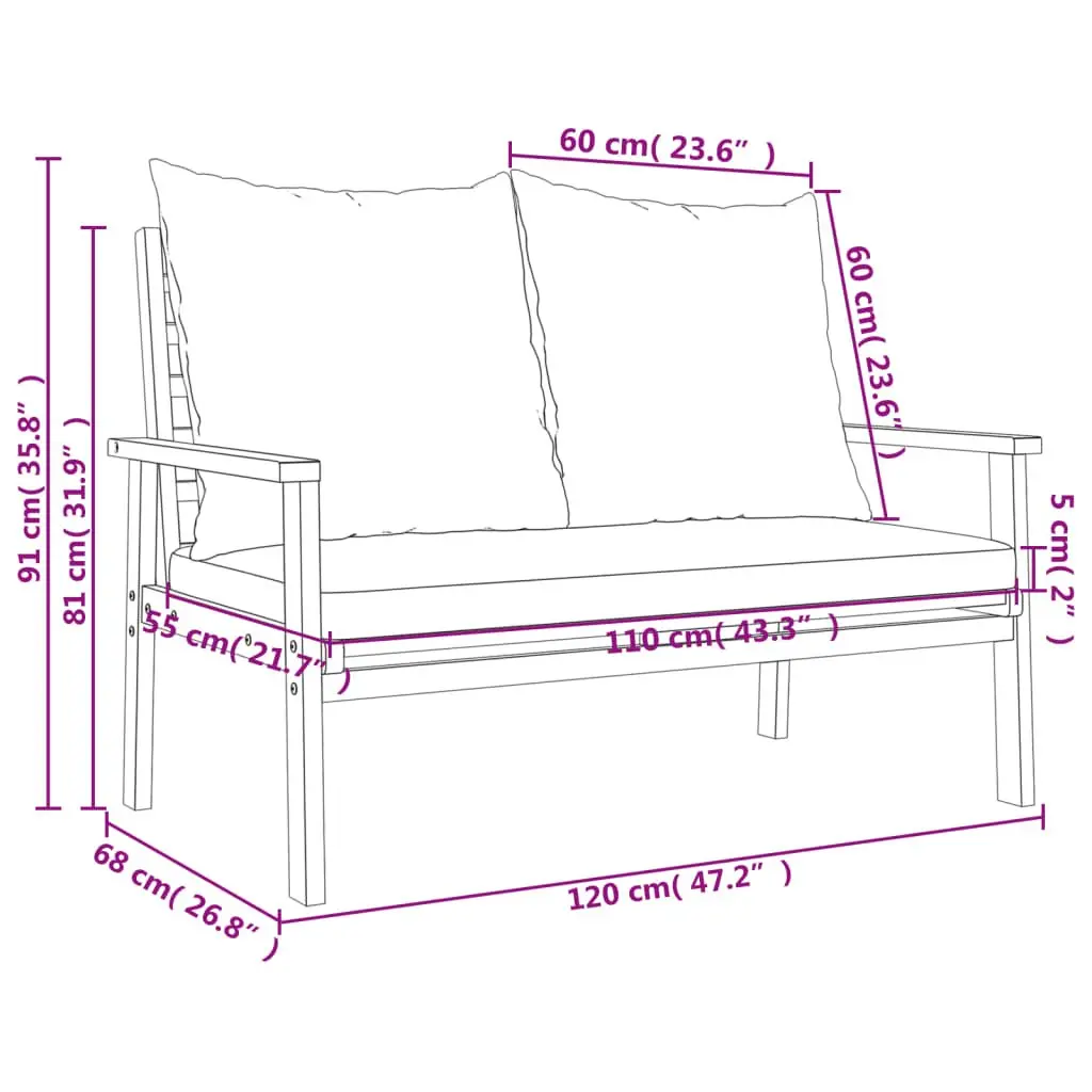 Garden Sofa Bench Outdoor Seating 120cm Brown with Cushion Backrest Armrests