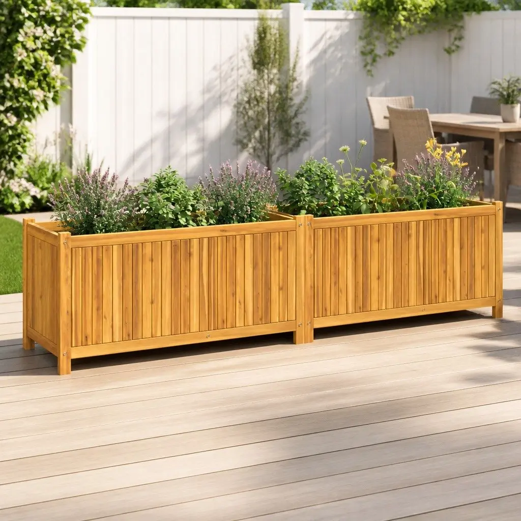 Garden Planter Box Solid Wood Acacia Brown 199x38.5x50 cm