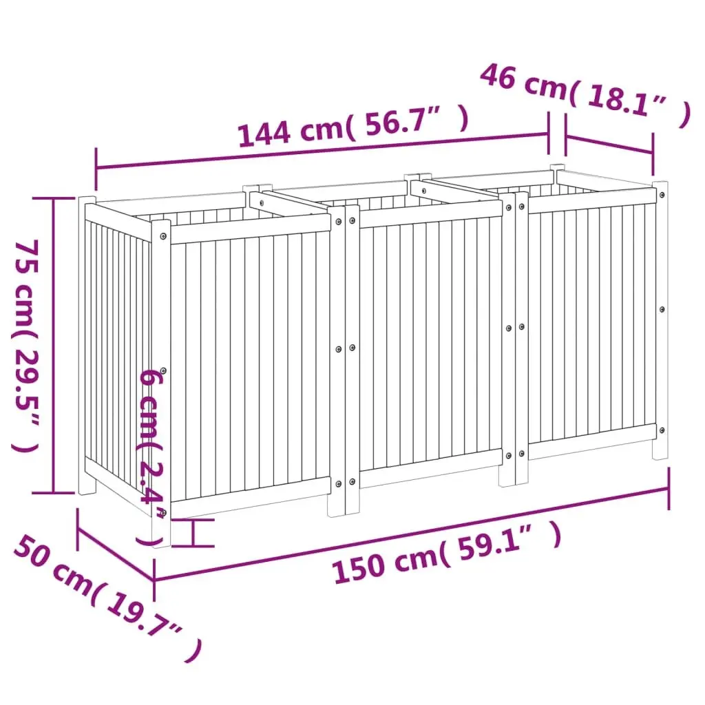 Wooden Garden Planter Box Raised Bed 150x50x75 cm Acacia Wood Brown