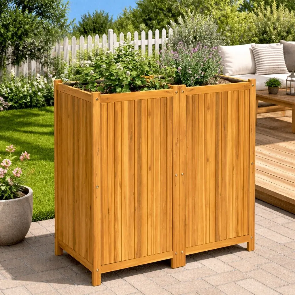 Wooden Garden Planter Box Raised Bed Outdoor Patio Balcony Decor 100L x 50W x 100H cm Brown