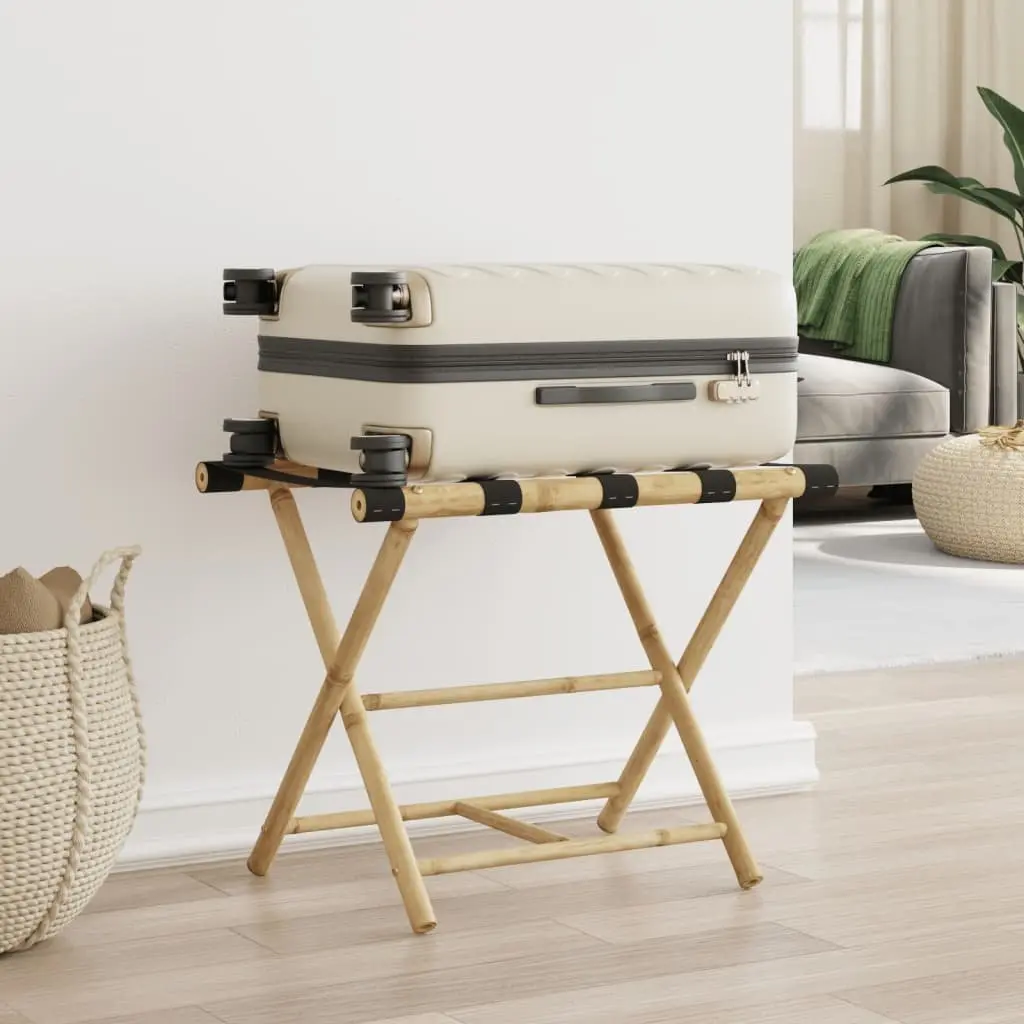 Folding Luggage Rack Suitcase Storage Stand Two Shelf Brown 62x42x50.5cm
