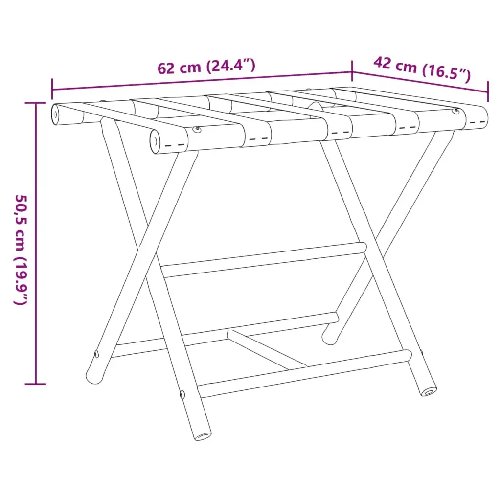 Folding Luggage Rack Suitcase Storage Stand Two Shelf Brown 62x42x50.5cm