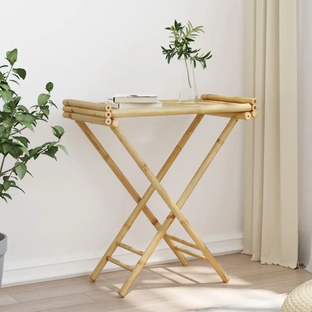 Folding Tray Table Brown Bamboo Portable Indoor Outdoor Furniture 70.5 x 42.5 x 80 cm