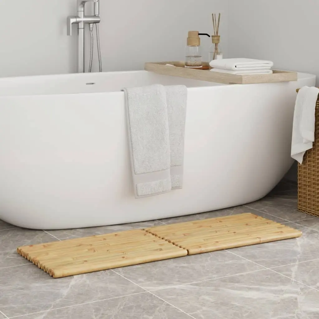 Bamboo Bath Mats Non-slip 50x35 cm Brown 2 Piece Bathroom Shower Floor Mat