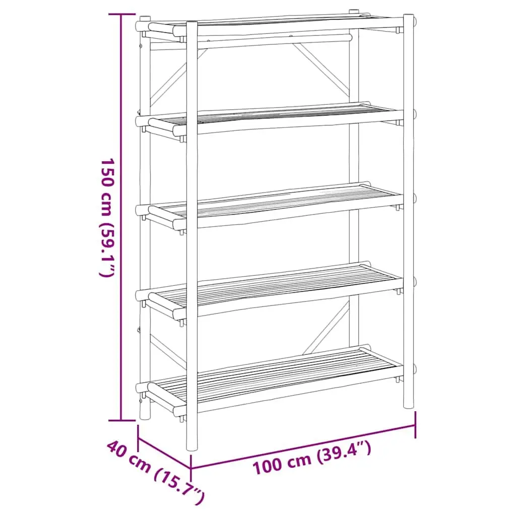 5-Layer Bamboo Storage Shelf 100x40x150 cm Open Shelving Organiser Brown
