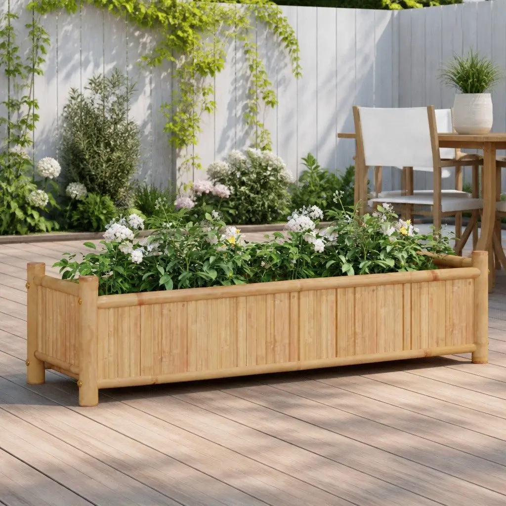 Bamboo Planter Box Raised Garden Bed 100x30x25cm Brown