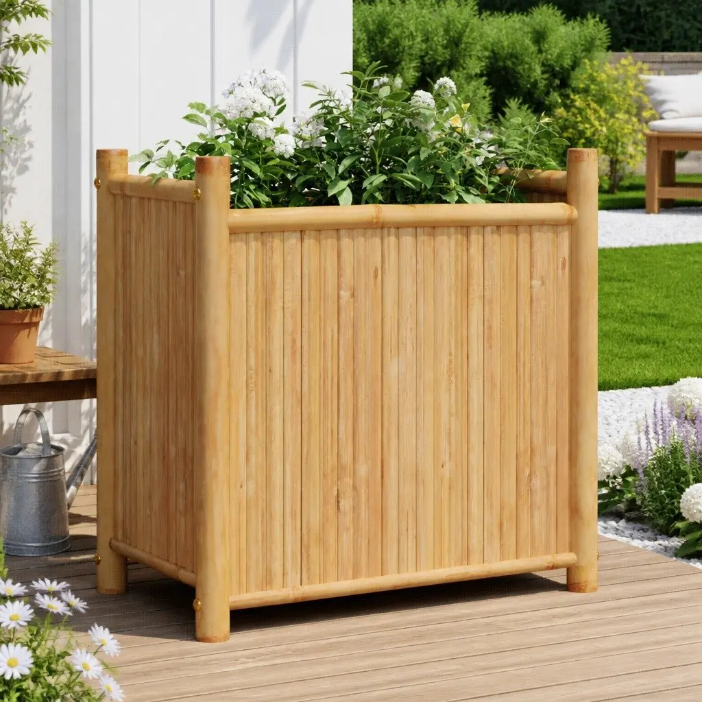 Bamboo Planter Box Garden Raised Bed 50x30x50 cm Brown