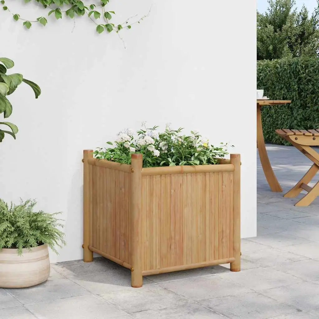 Bamboo Planter Box Elevated Garden Bed 40x40x40 cm for Plants Flowers Herbs Brown