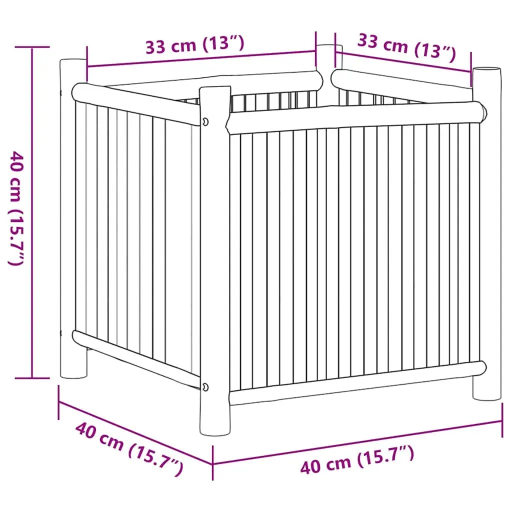Bamboo Planter Box Elevated Garden Bed 40x40x40 cm for Plants Flowers Herbs Brown