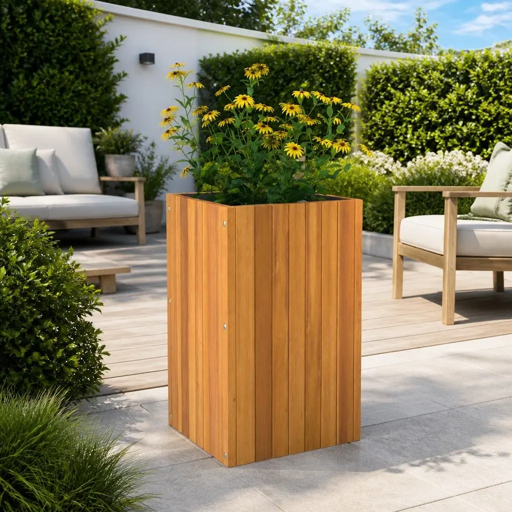 Wooden Garden Planter Box Flower Pot 35x35x60 cm Brown