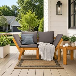 Comfortable Brown Wood Garden Bench with Cushions