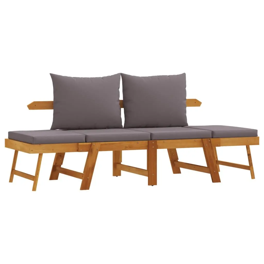 Garden Bench with Cushions 2-in-1 Convertible Day Bed Acacia Wood Outdoor Seat