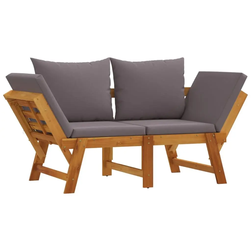 Garden Bench with Cushions 2-in-1 Convertible Day Bed Acacia Wood Outdoor Seat