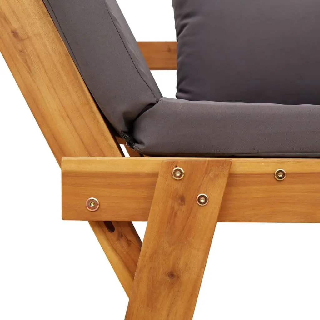 Garden Bench with Cushions 2-in-1 Convertible Day Bed Acacia Wood Outdoor Seat
