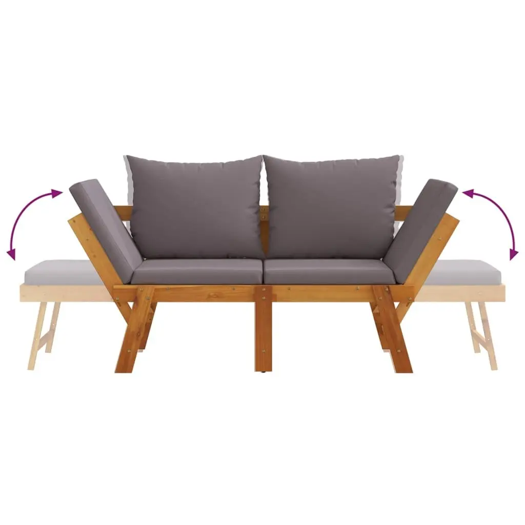 Garden Bench with Cushions 2-in-1 Convertible Day Bed Acacia Wood Outdoor Seat