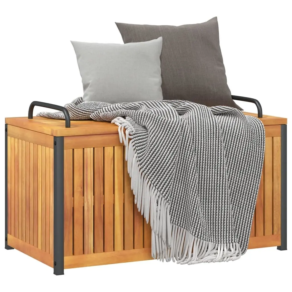 Cushion Storage Box Outdoor Organiser 85x45x45/53 cm Brown Acacia Wood Steel Handle