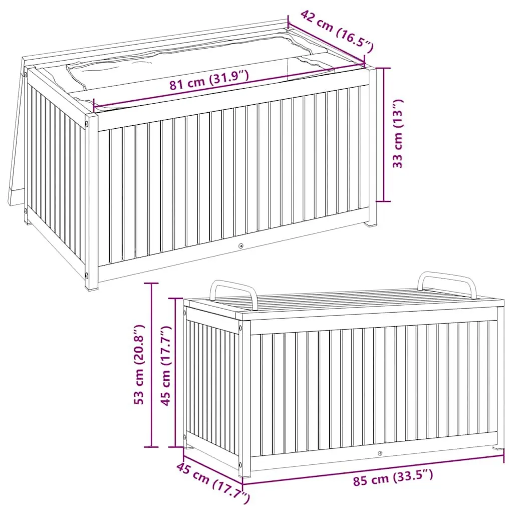 Cushion Storage Box Outdoor Organiser 85x45x45/53 cm Brown Acacia Wood Steel Handle