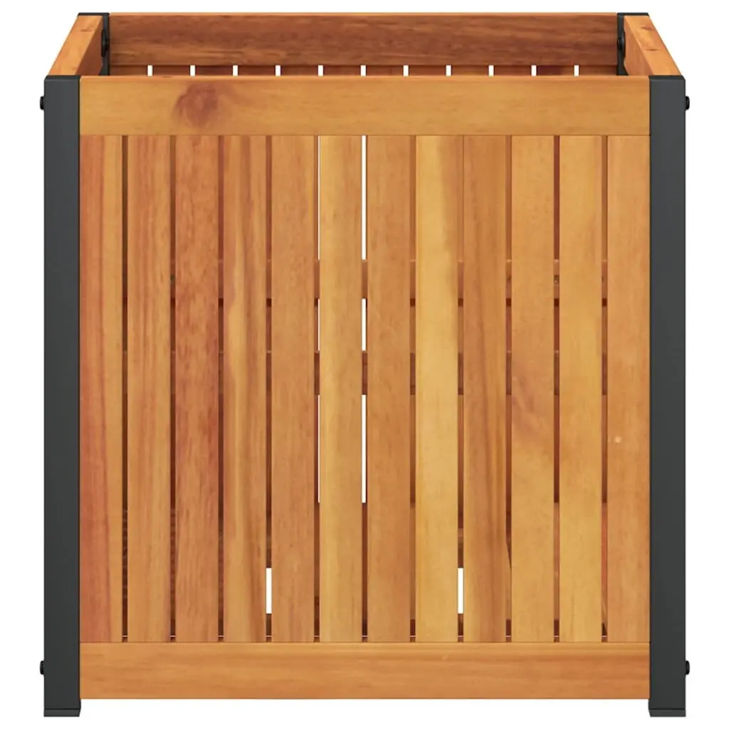 Garden Planter Box Indoor Outdoor 45x45x44 cm Solid Wood Acacia Steel Frame Brown