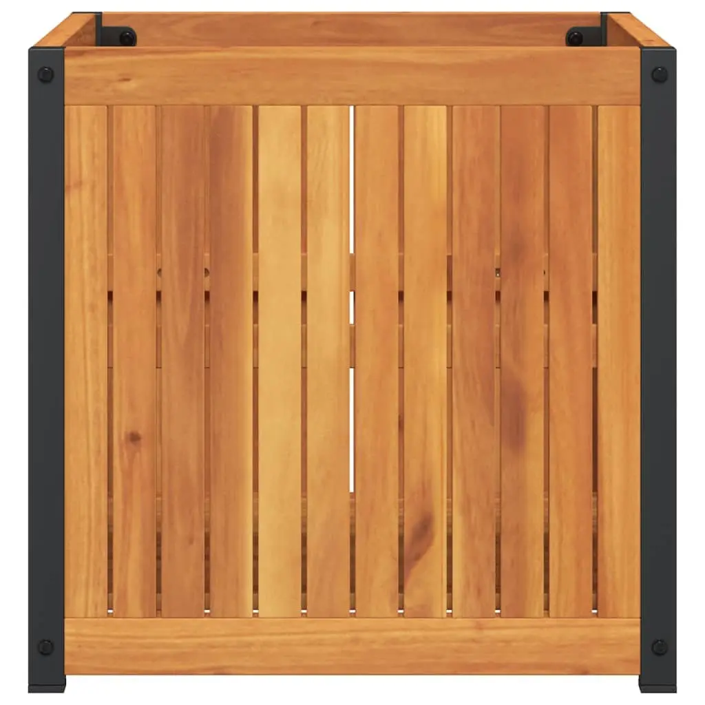 Garden Planter Box Indoor Outdoor 45x45x44 cm Solid Wood Acacia Steel Frame Brown