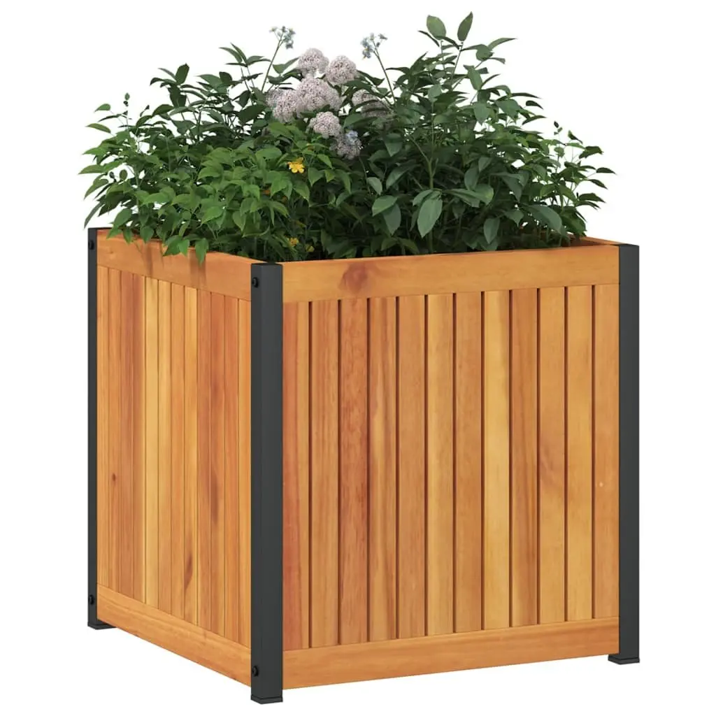 Garden Planter Box Indoor Outdoor 45x45x44 cm Solid Wood Acacia Steel Frame Brown