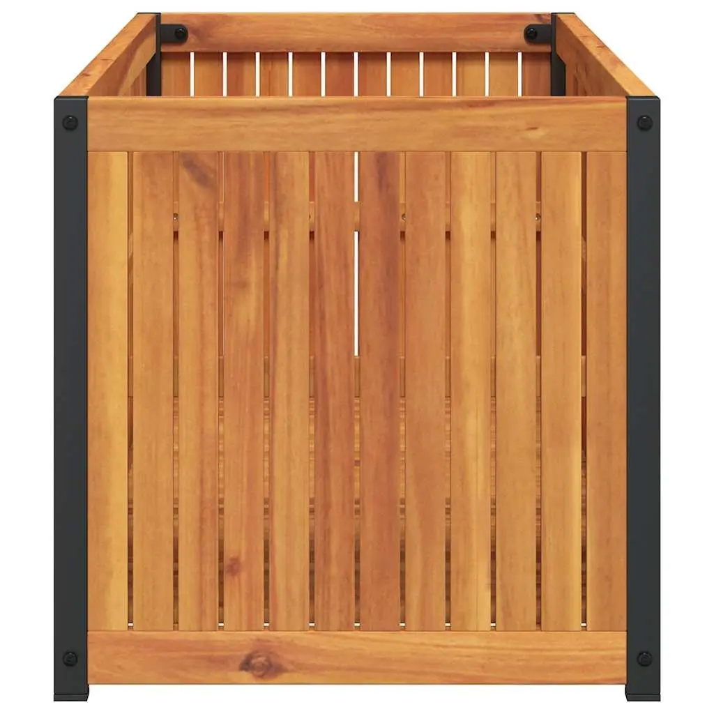 Garden Planter Box Acacia Wood Steel Frame 110x45x44cm Brown Outdoor