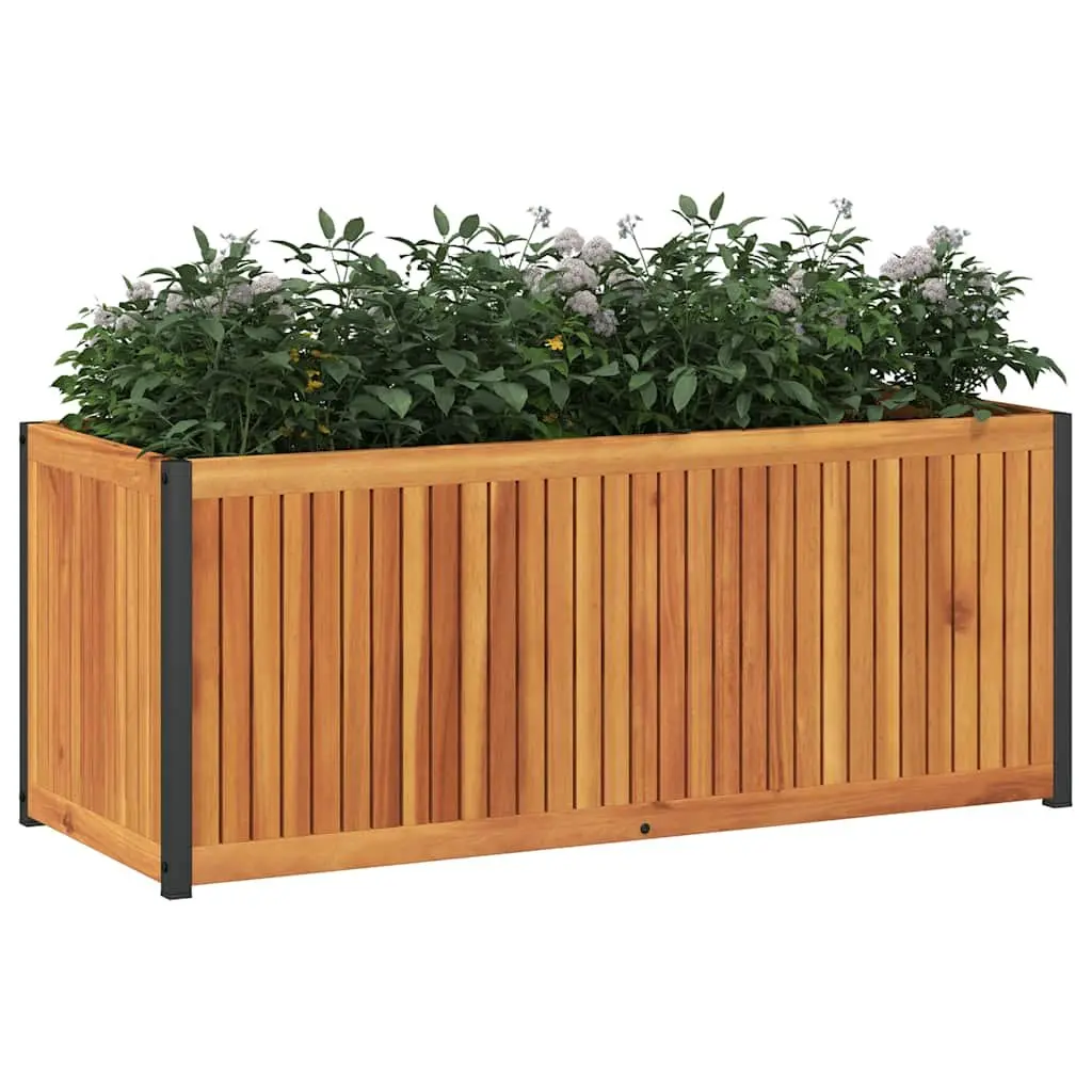 Garden Planter Box Acacia Wood Steel Frame 110x45x44cm Brown Outdoor