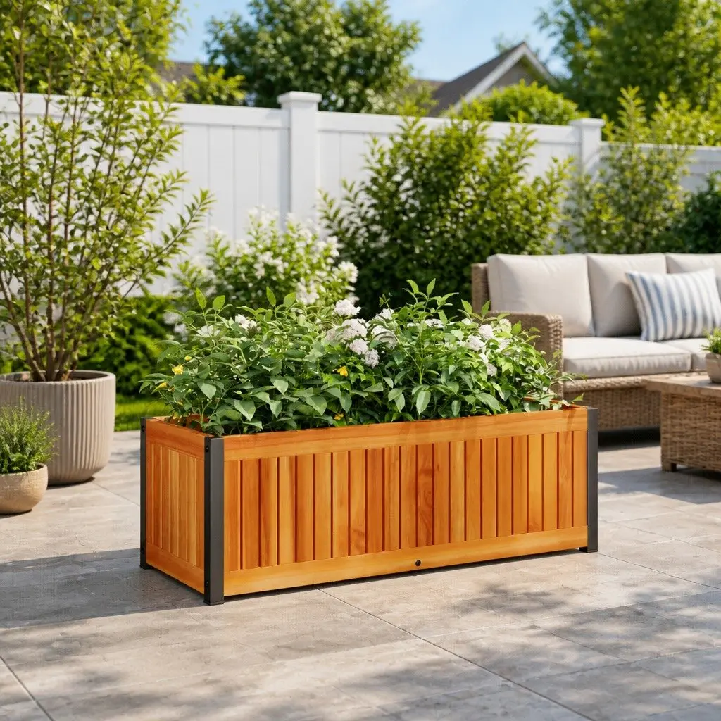 Garden Planter Box Solid Wood Acacia Steel Frame 80x30x27.5 cm Brown