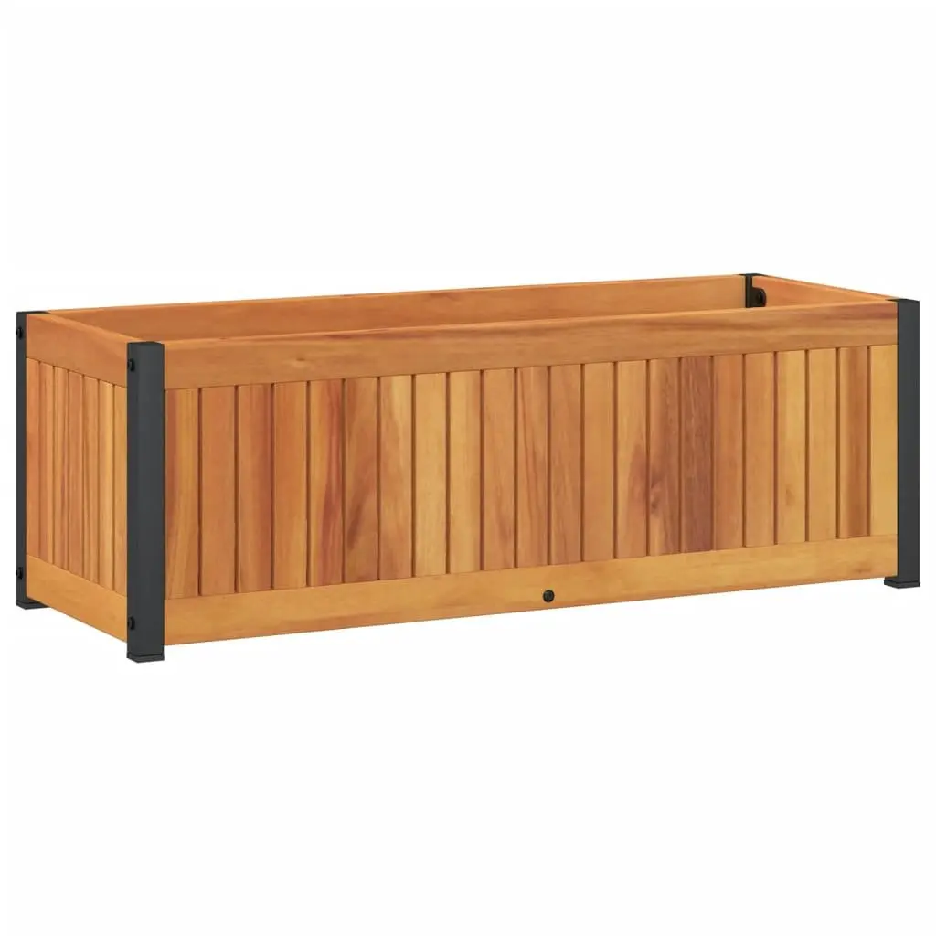 Garden Planter Box Solid Wood Acacia Steel Frame 80x30x27.5 cm Brown