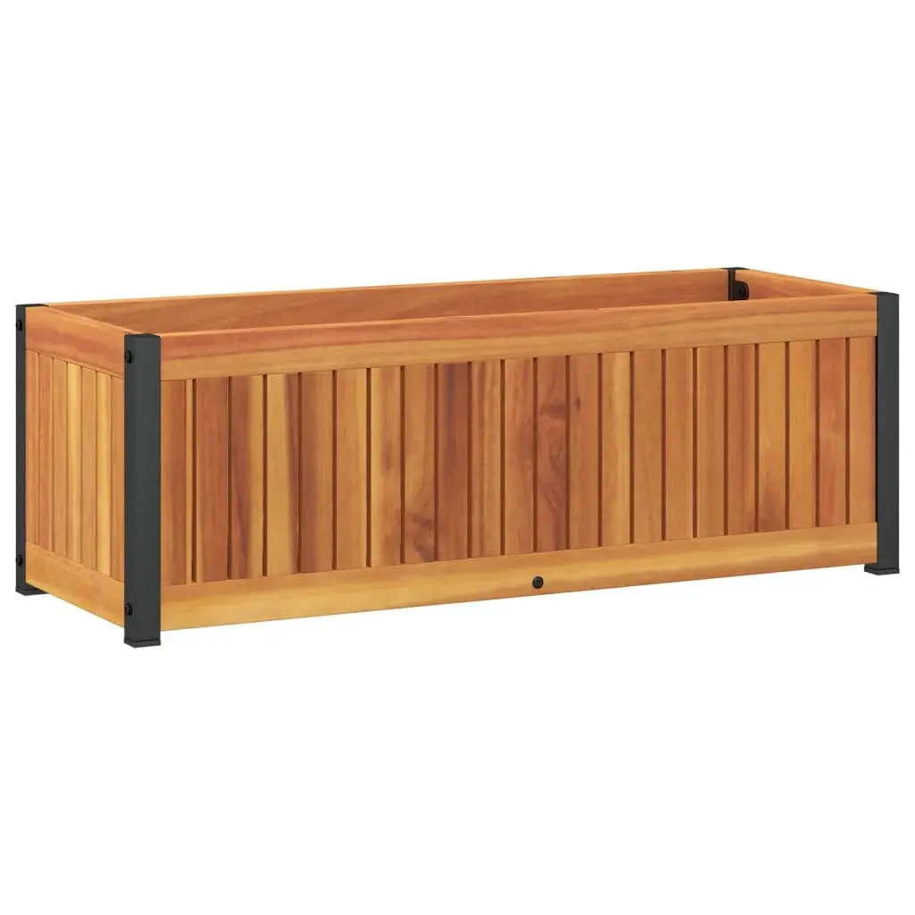 Garden Planter Box Solid Wood Acacia Steel Frame 80x30x27.5 cm Brown