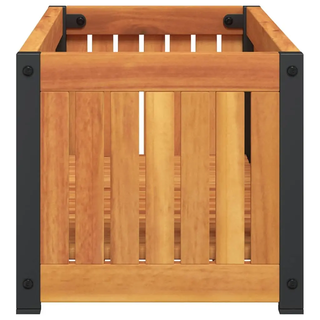 Garden Planter Box Solid Wood Acacia Steel Frame 80x30x27.5 cm Brown