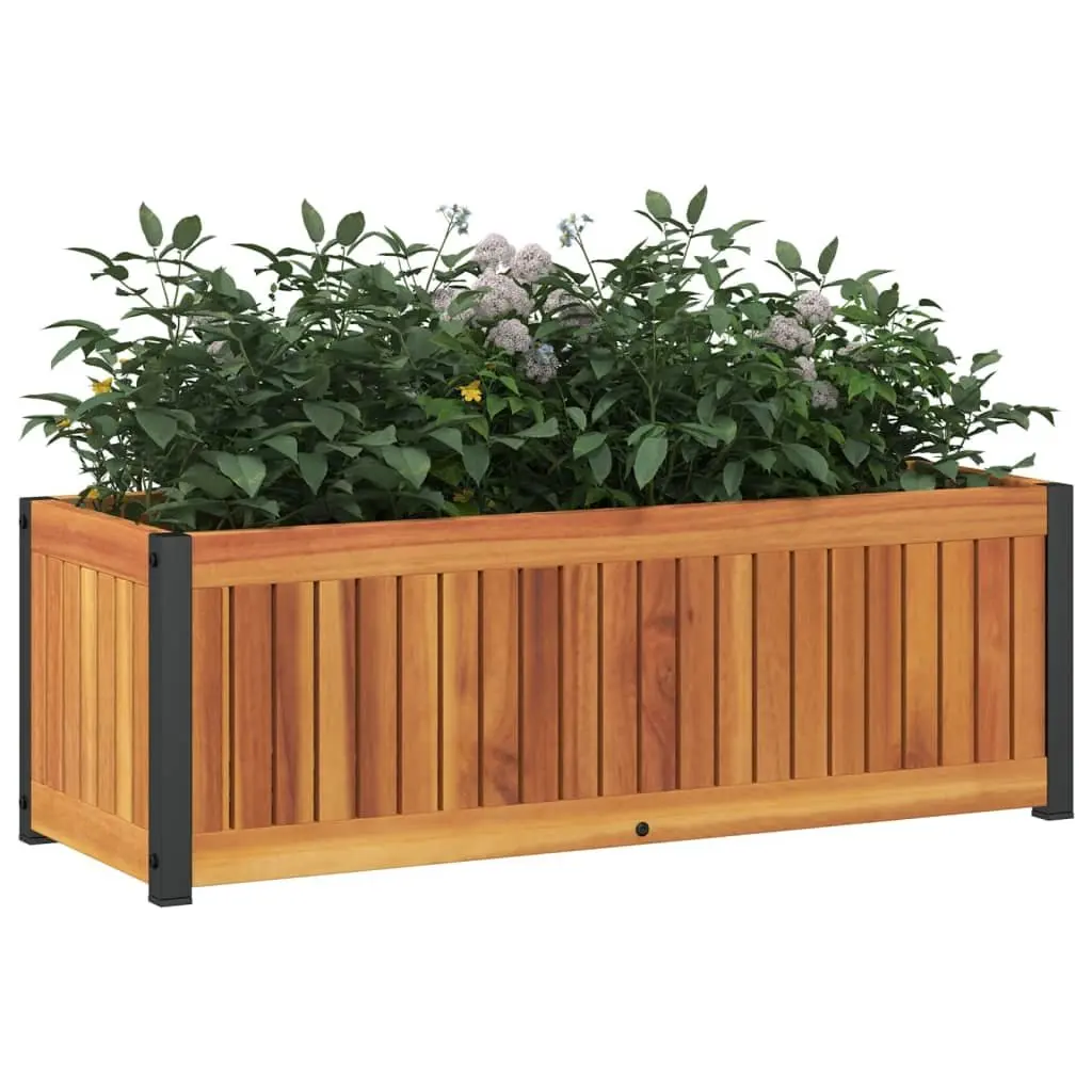 Garden Planter Box Solid Wood Acacia Steel Frame 80x30x27.5 cm Brown