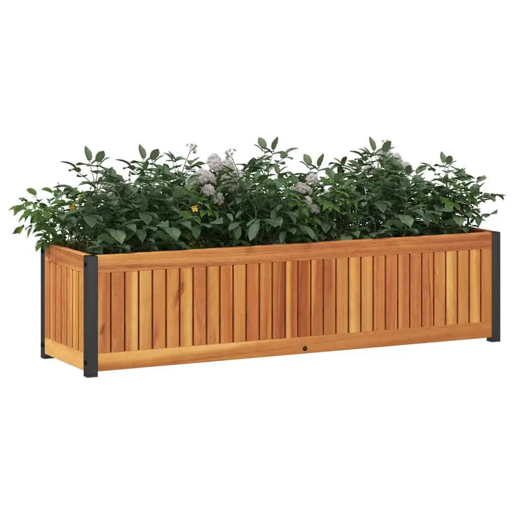 Wooden Raised Bed Planter Box 110cm x 30cm x 27.5cm Brown Outdoor Flower Container