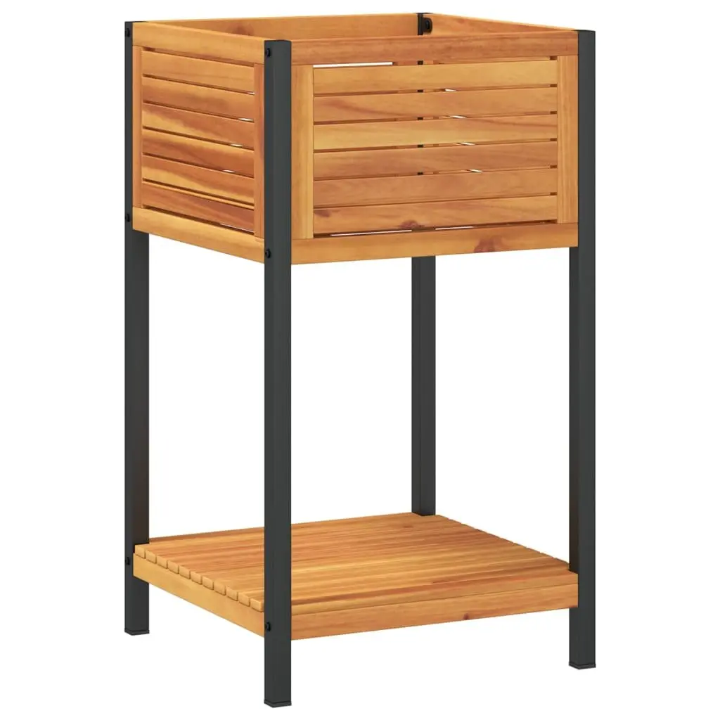 Garden Planter Indoor Outdoor Wooden Flower Box with Shelf 45x45x80cm Brown