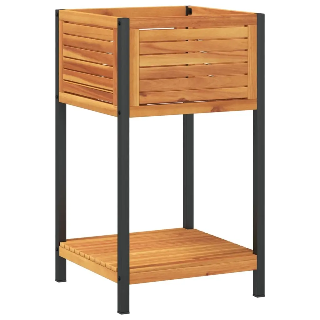 Garden Planter Indoor Outdoor Wooden Flower Box with Shelf 45x45x80cm Brown