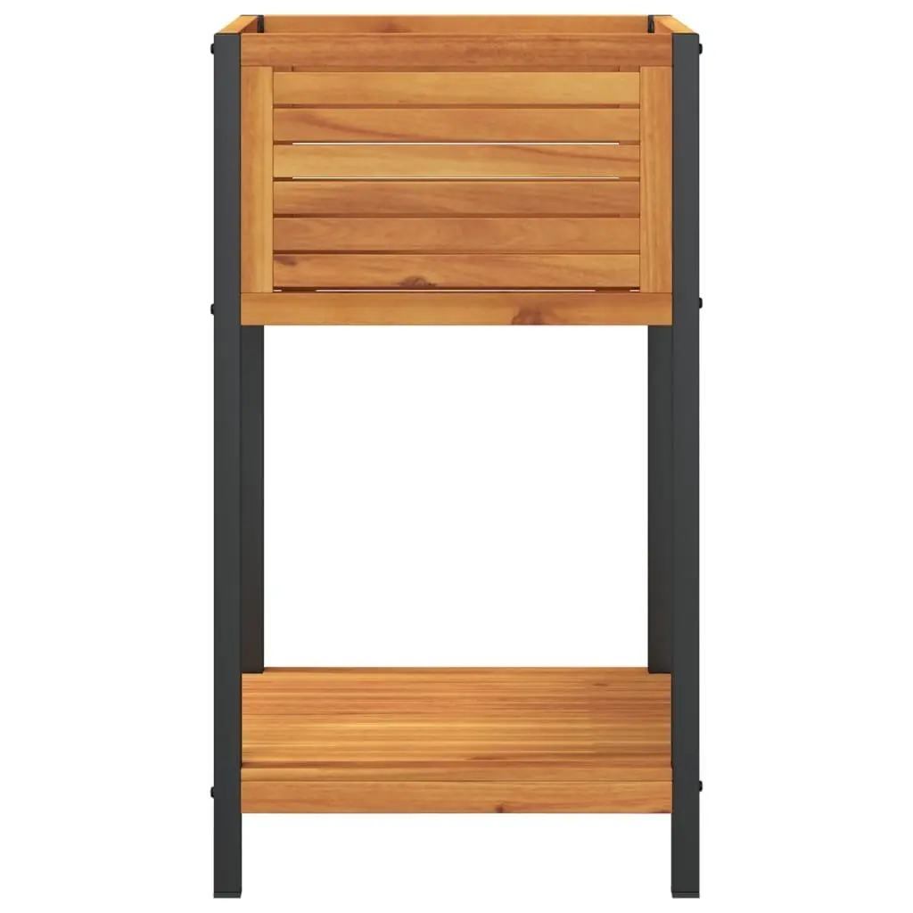 Garden Planter Indoor Outdoor Wooden Flower Box with Shelf 45x45x80cm Brown