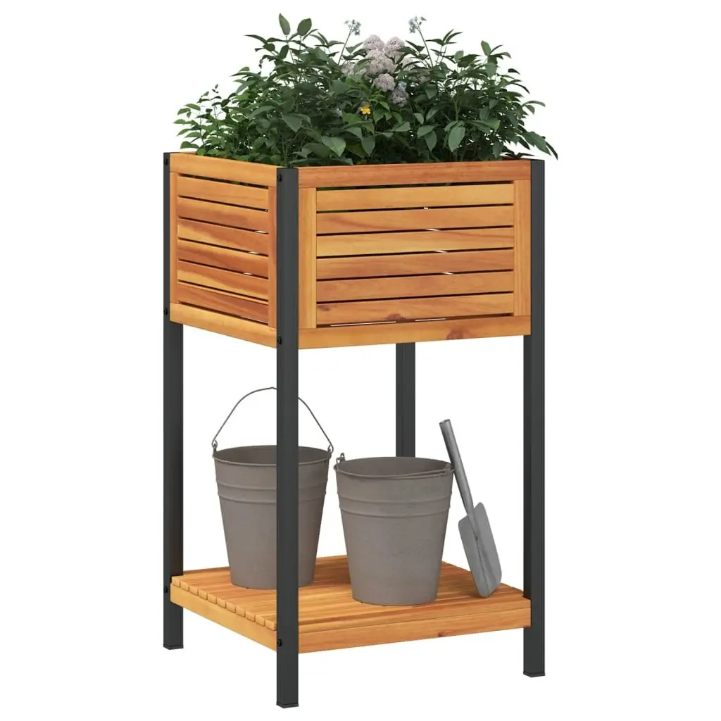 Garden Planter Indoor Outdoor Wooden Flower Box with Shelf 45x45x80cm Brown