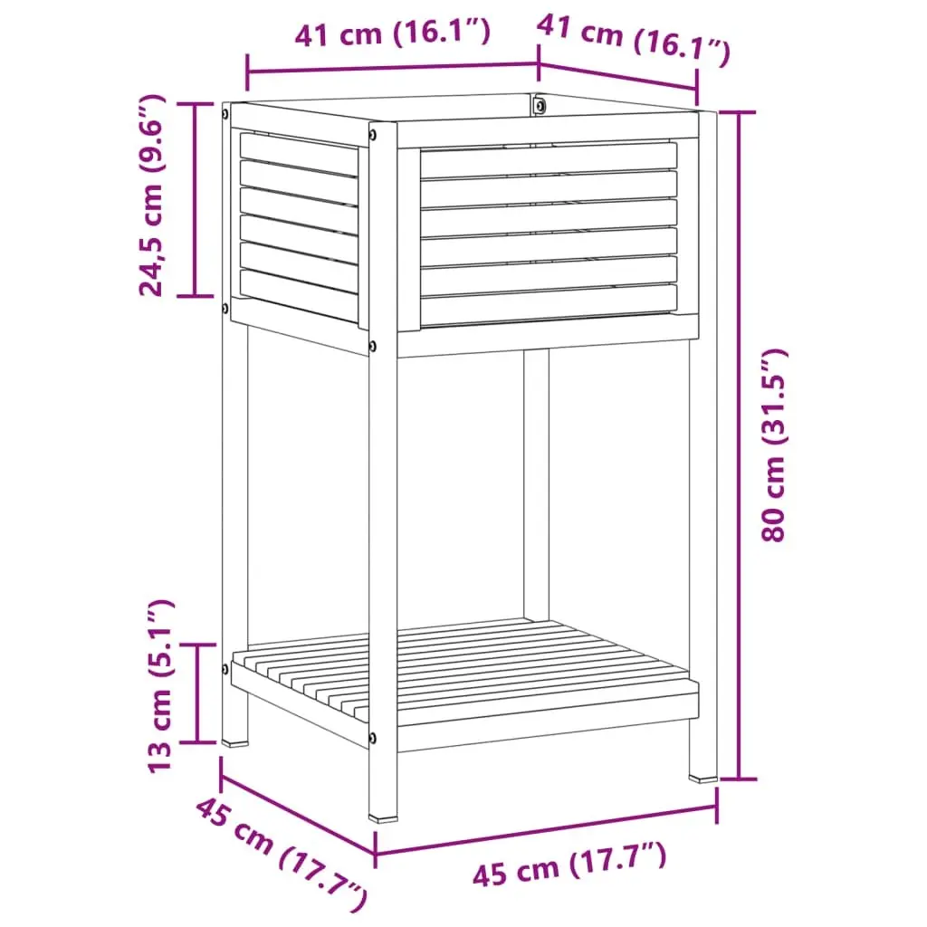Garden Planter Indoor Outdoor Wooden Flower Box with Shelf 45x45x80cm Brown