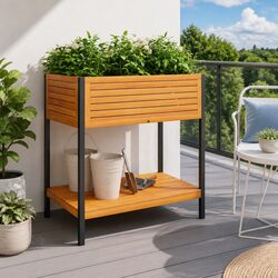 Wooden Garden Planter with Shelf - Solid Acacia and Steel 80x45x80 cm