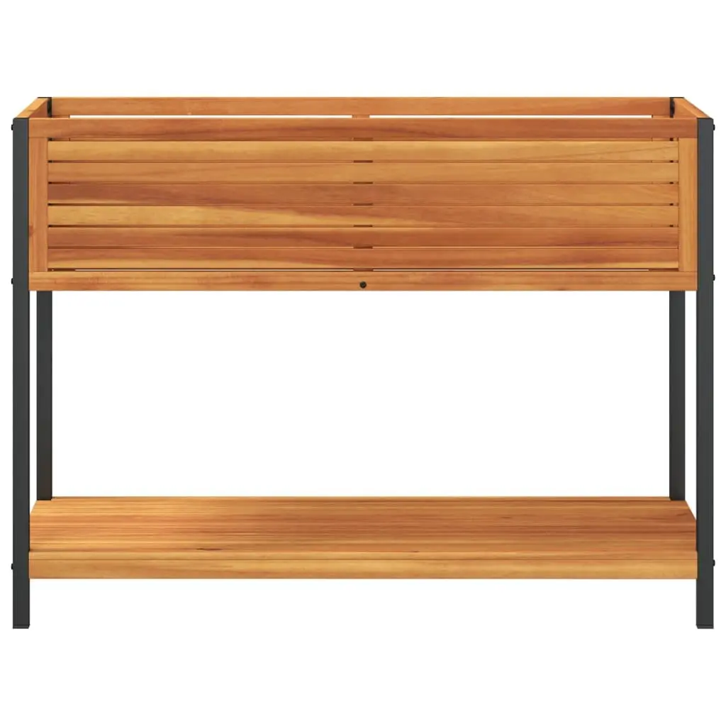 Garden Planter with Shelf 110x45x80 cm Wooden Acacia Steel Frame Brown