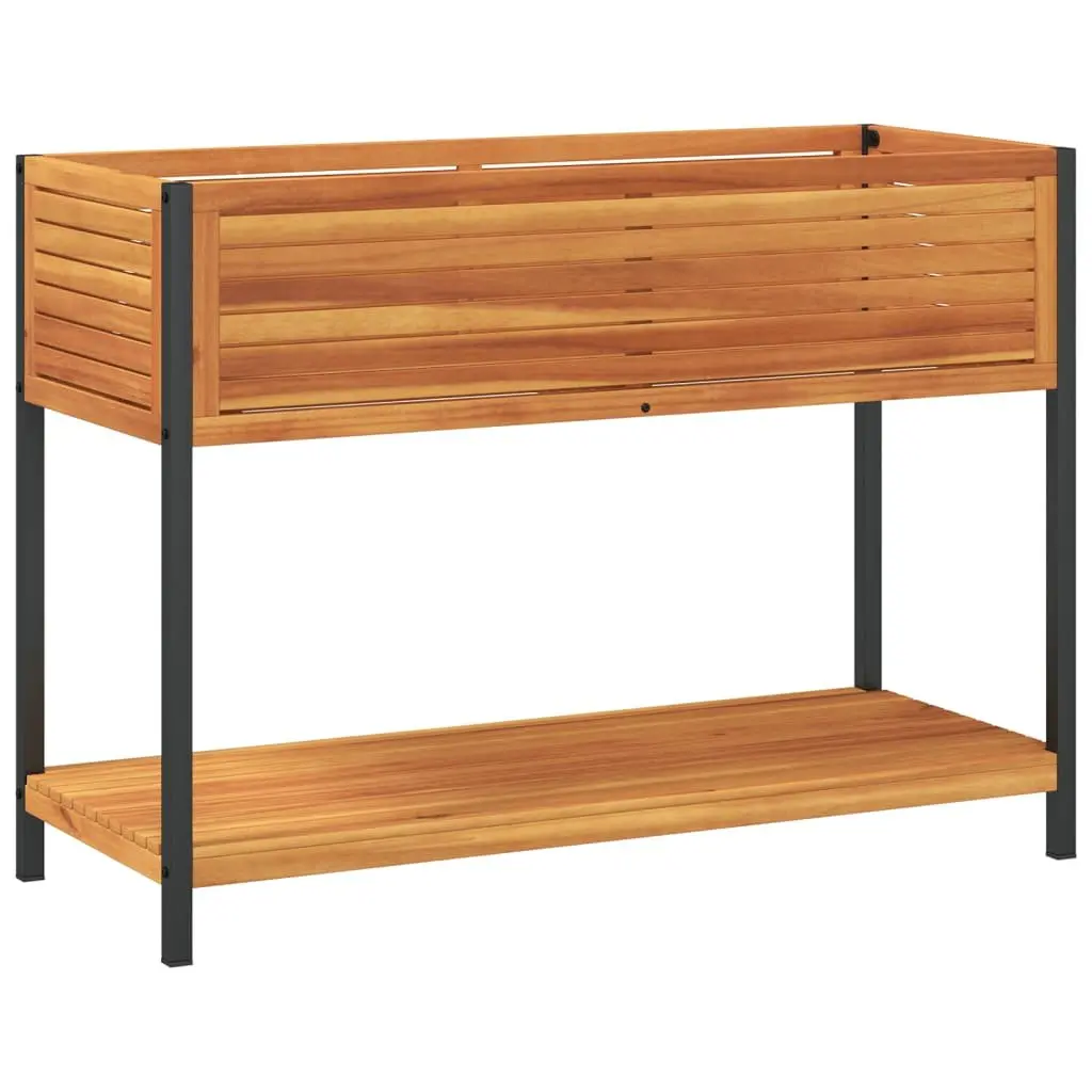 Garden Planter with Shelf 110x45x80 cm Wooden Acacia Steel Frame Brown