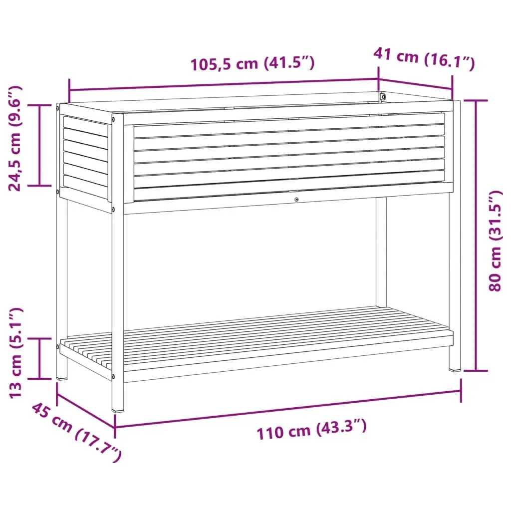 Garden Planter with Shelf 110x45x80 cm Wooden Acacia Steel Frame Brown