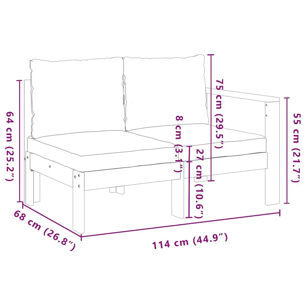 2-Seater Garden Sofa Outdoor Sectional Solid Wood Brown