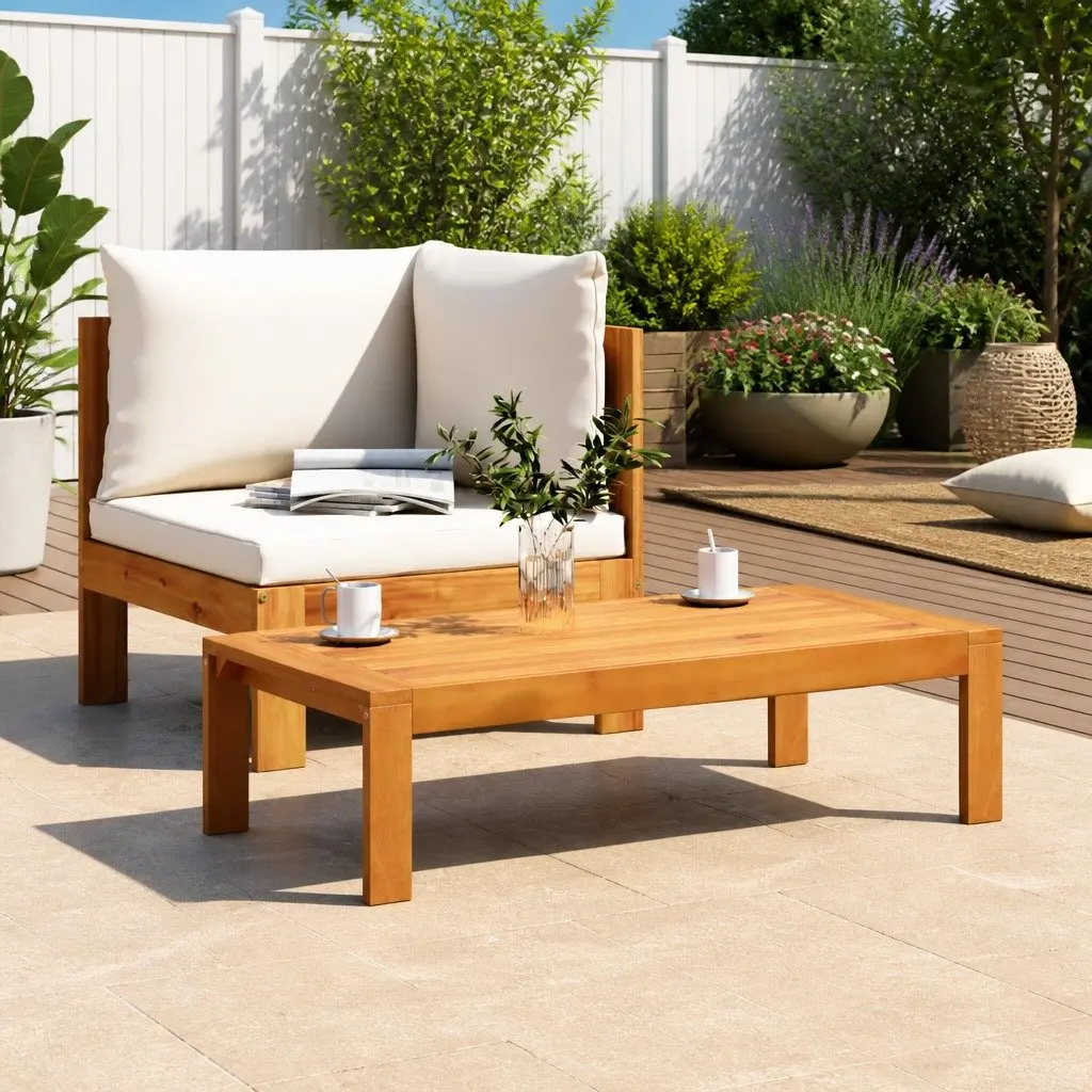 Outdoor Sectional Sofa Set Garden Furniture 2 Piece Brown Wooden Patio Seating