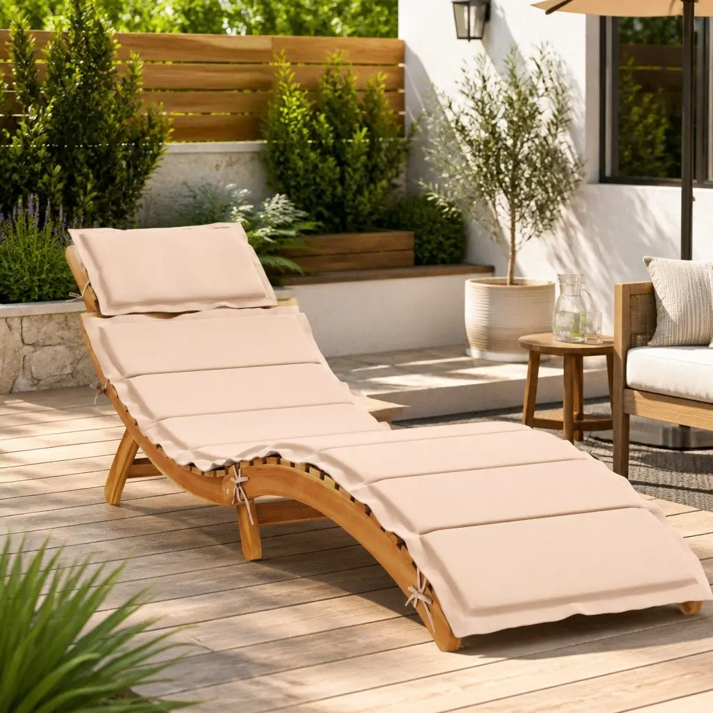 Sun Lounger Outdoor Lounge Chair Garden Patio Poolside Furniture Beige with Cushion