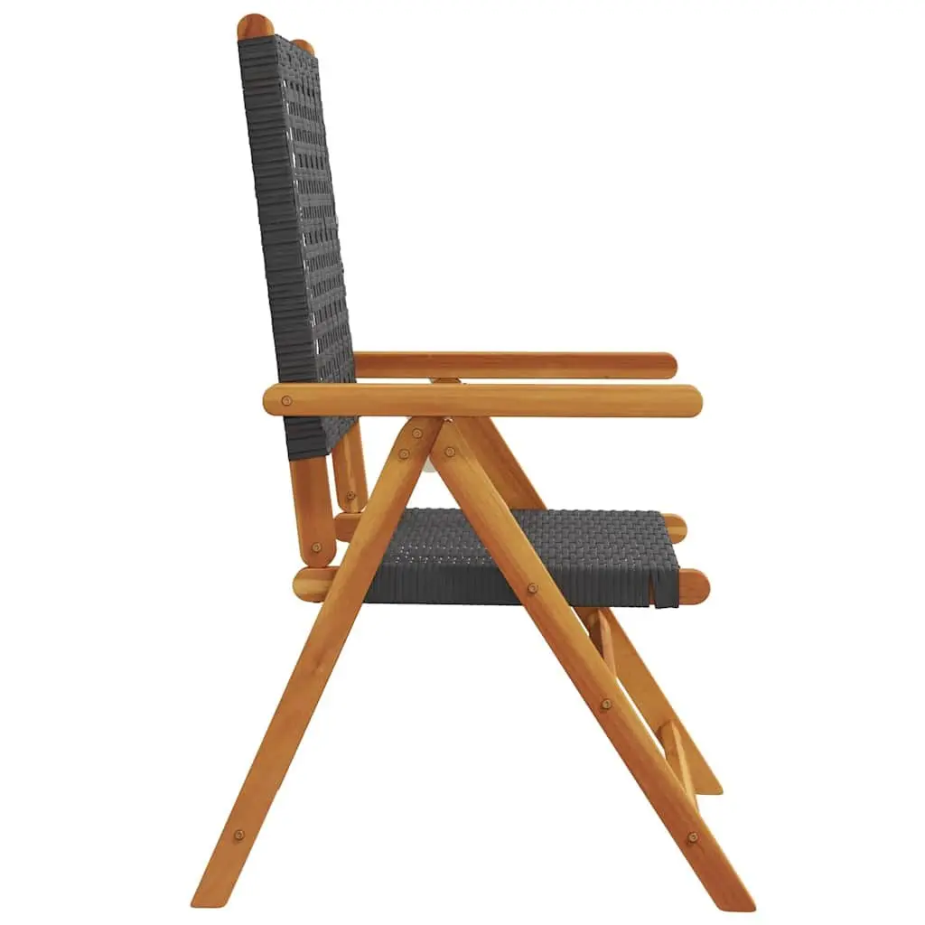 Folding Garden Chairs 2 pcs Reclining Black Acacia Wood PE Rattan Outdoor Seating