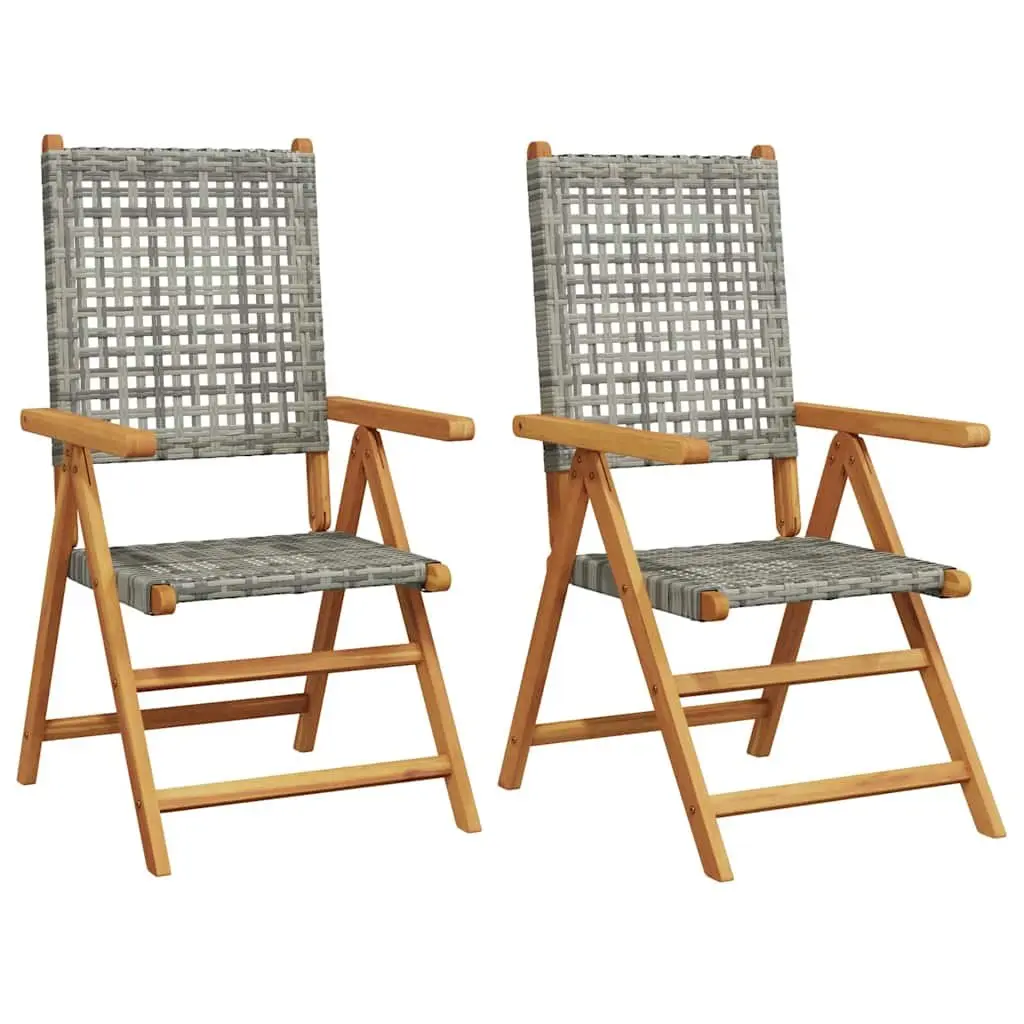 Outdoor Garden Chairs Reclining Foldable 2 Piece Grey Acacia Wood PE Rattan