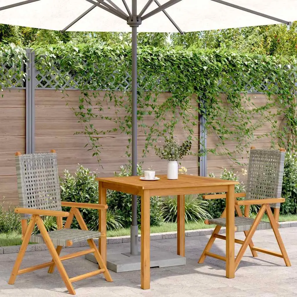 Outdoor Garden Chairs Reclining Foldable 2 Piece Grey Acacia Wood PE Rattan