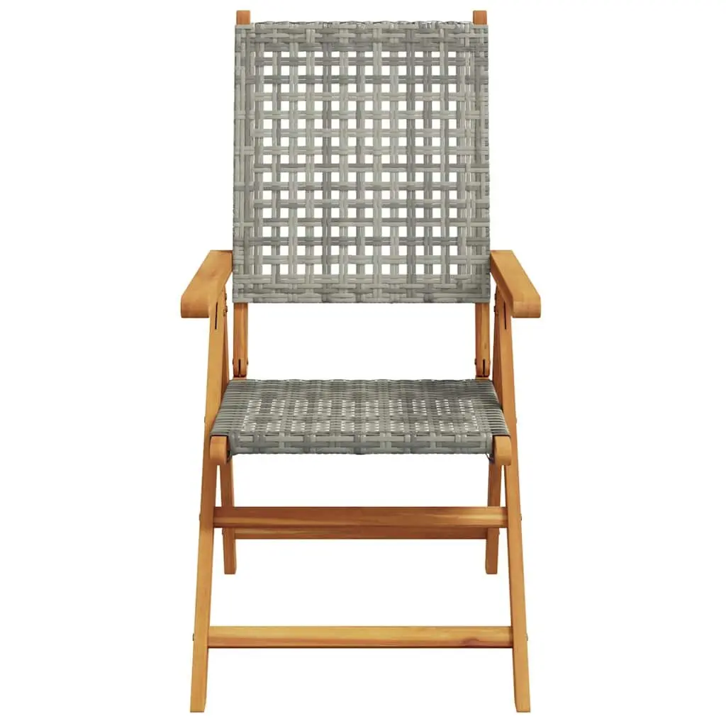 Outdoor Garden Chairs Reclining Foldable 2 Piece Grey Acacia Wood PE Rattan